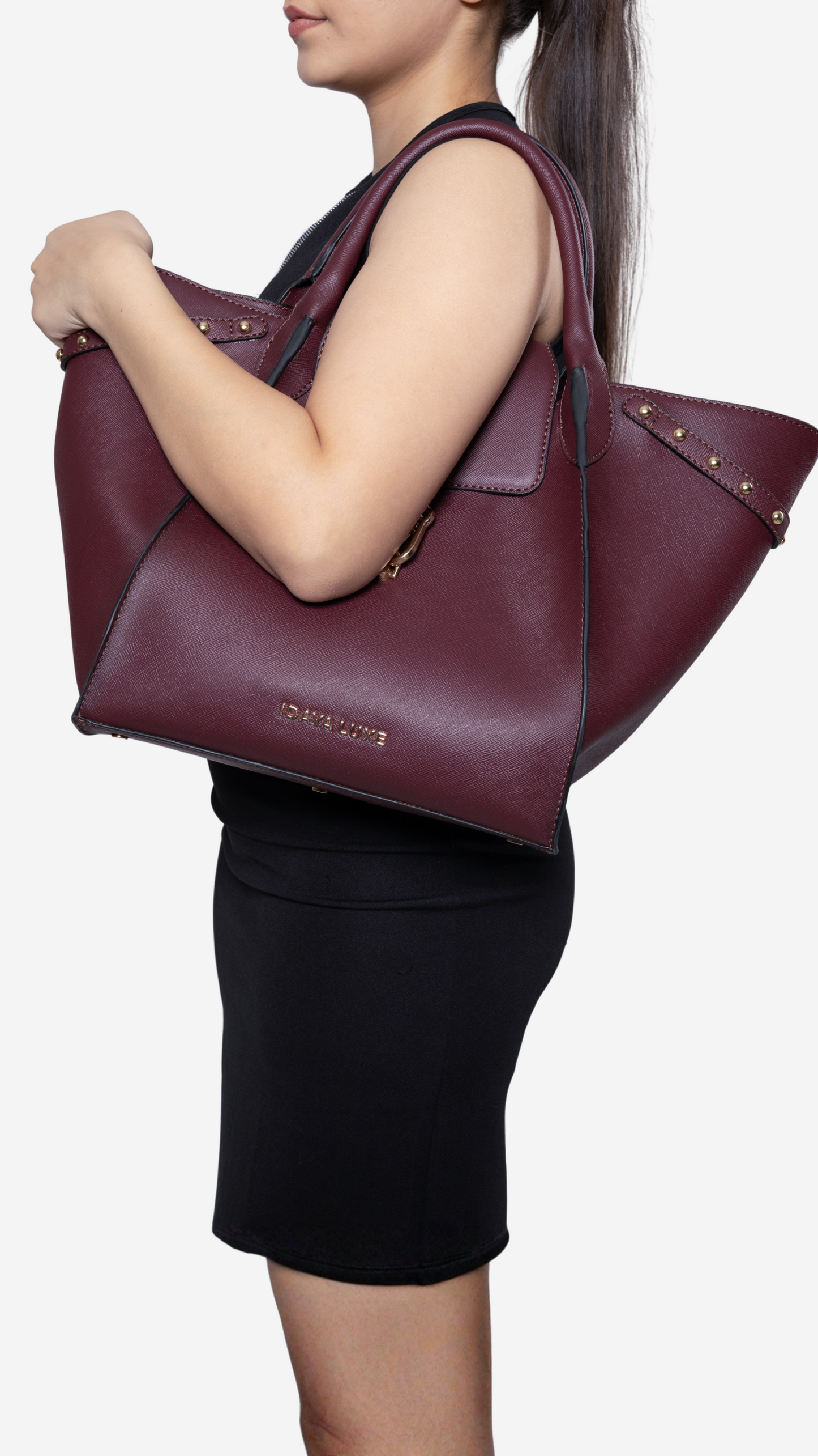 Jada Studded Bag in Cherry - Idaya Luxe