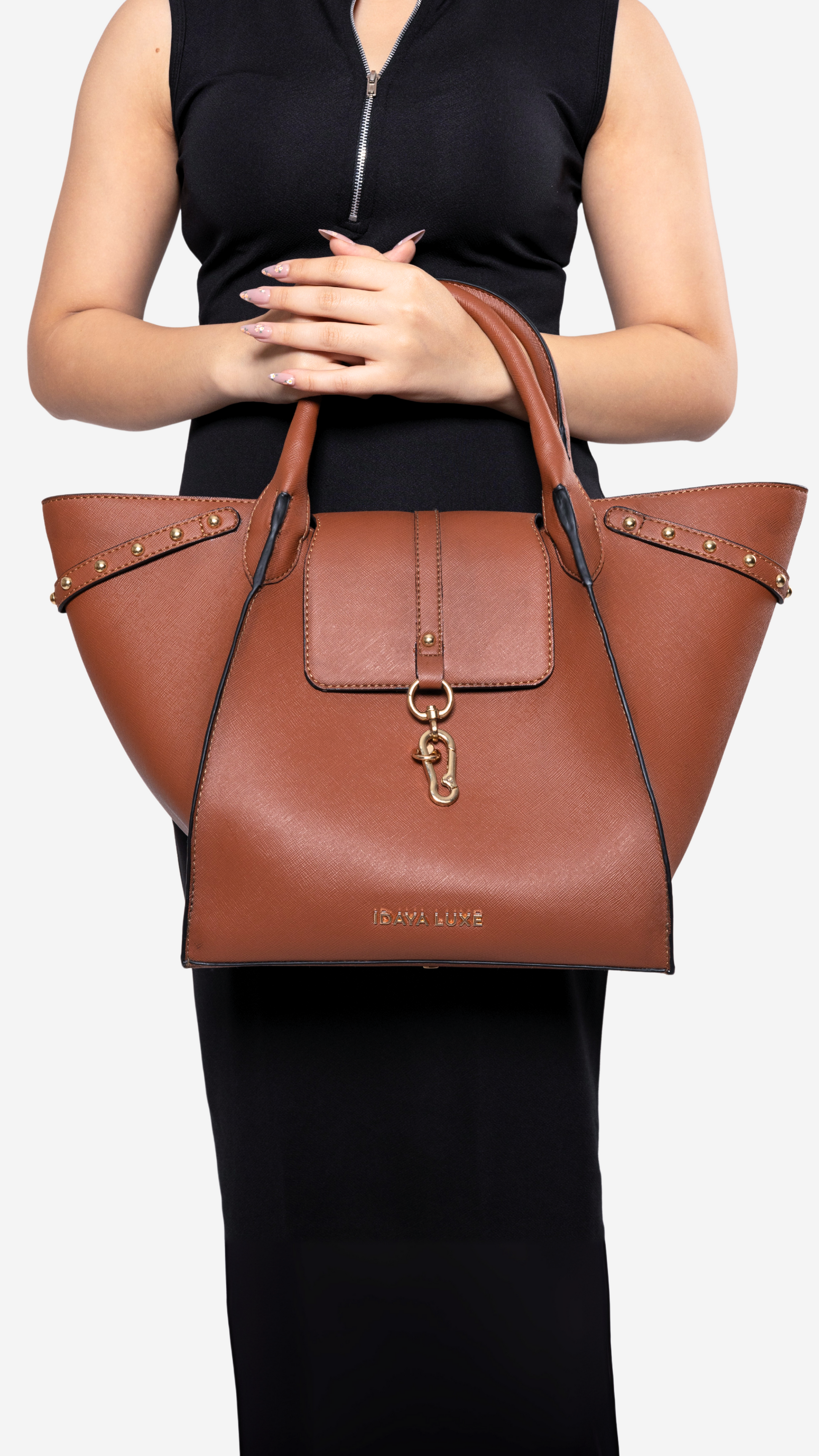 Jada Studded Bag in Brown - Idaya Luxe