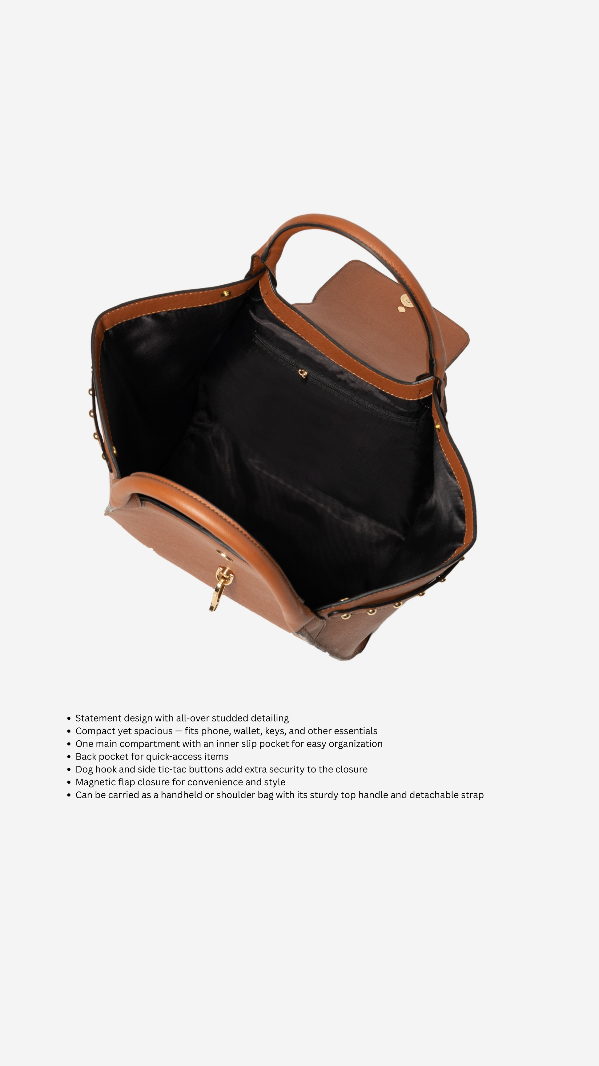 Jada Studded Bag in Brown - Idaya Luxe