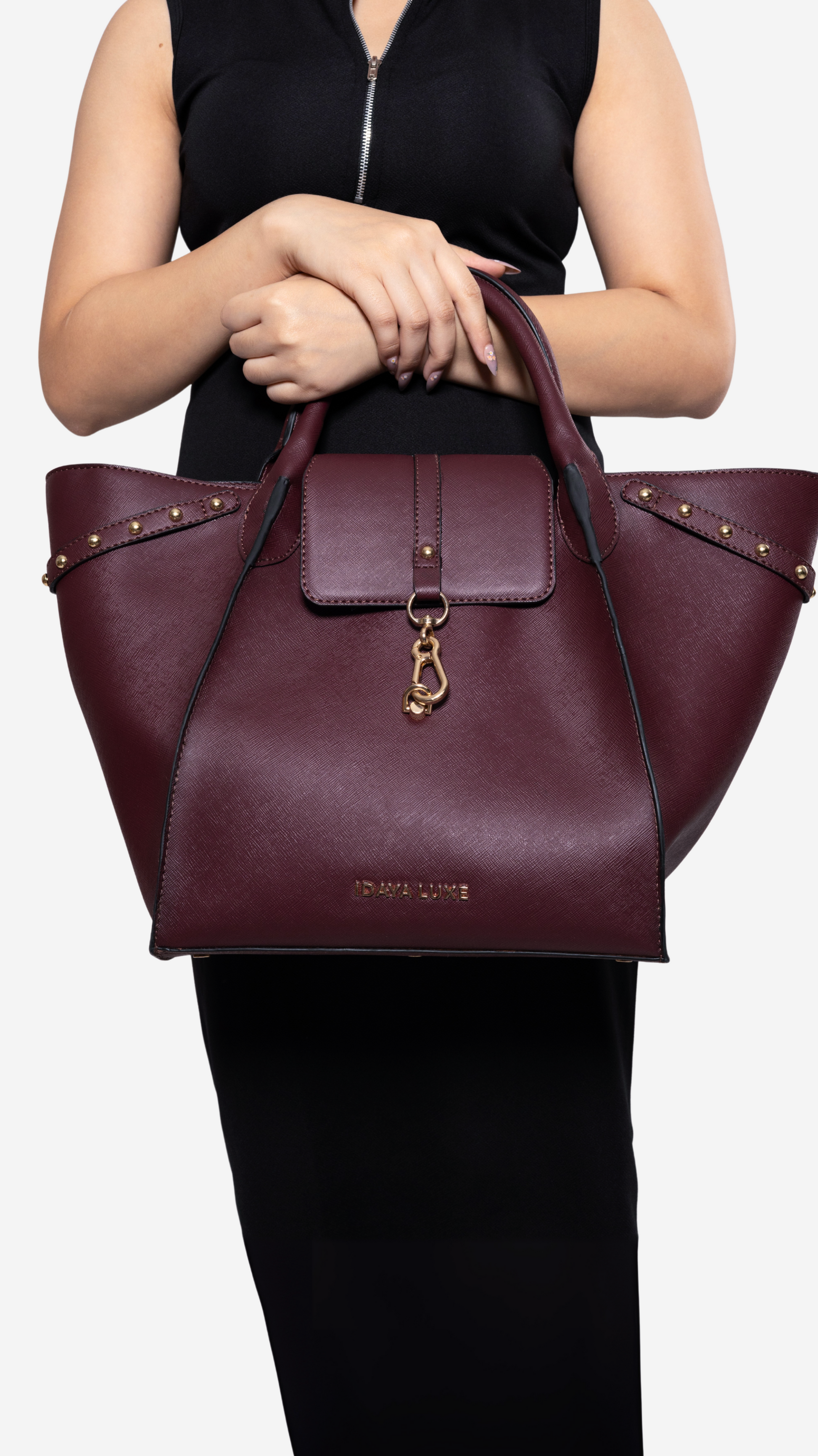 Jada Studded Bag in Cherry - Idaya Luxe